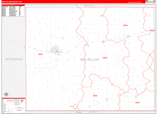 Red Willow County, NE Zip Code Map